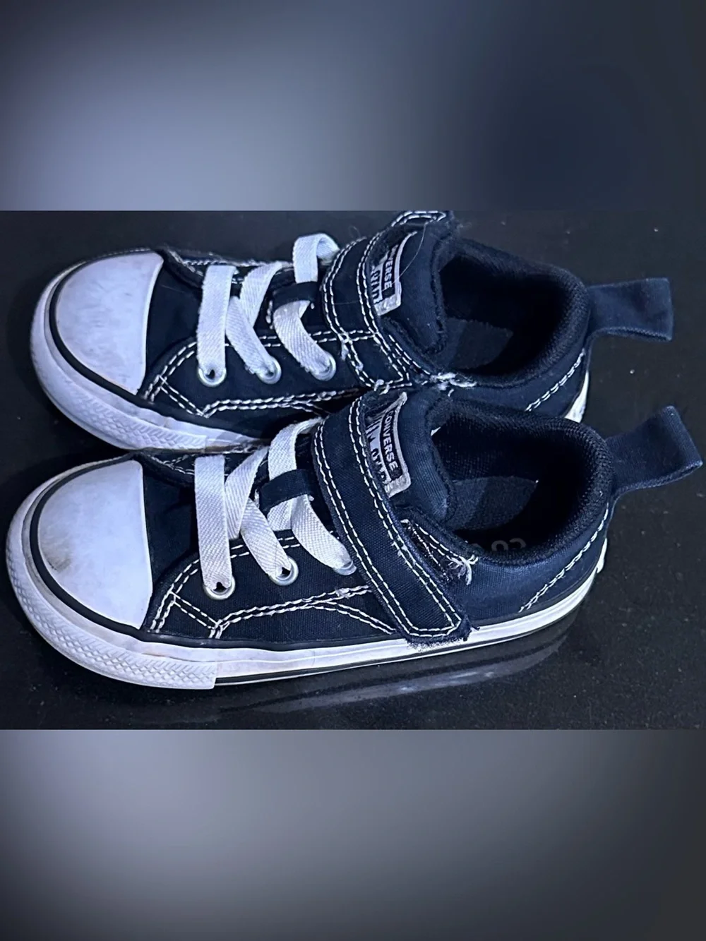 Converse Kids Black and White Low-Top Sneakers with Velcro
